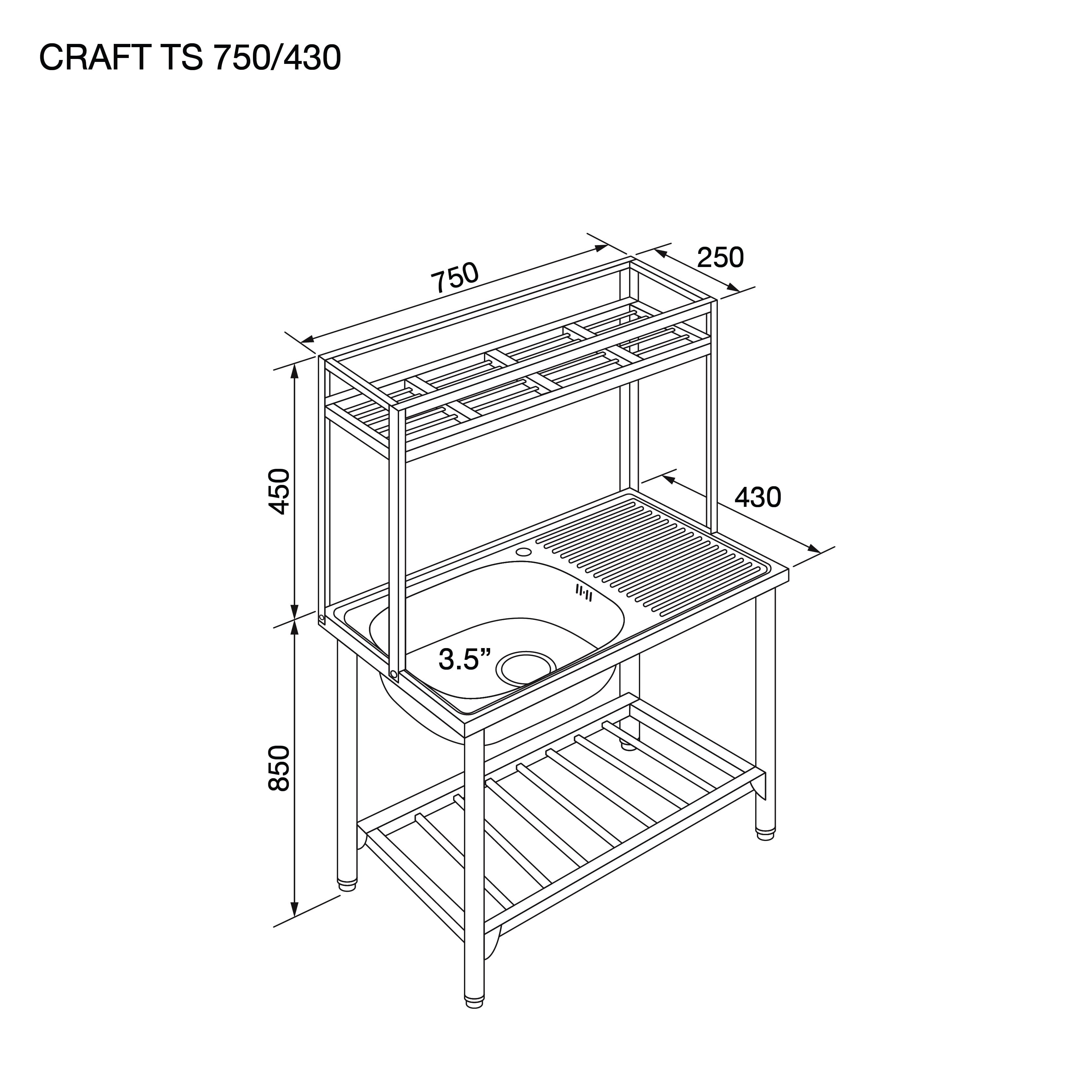 ซิงค์ล้างจานขาตั้ง 1 หลุม 1 ที่พัก EVE CRAFT TS 750/430 ขนาด 75 ซม._2