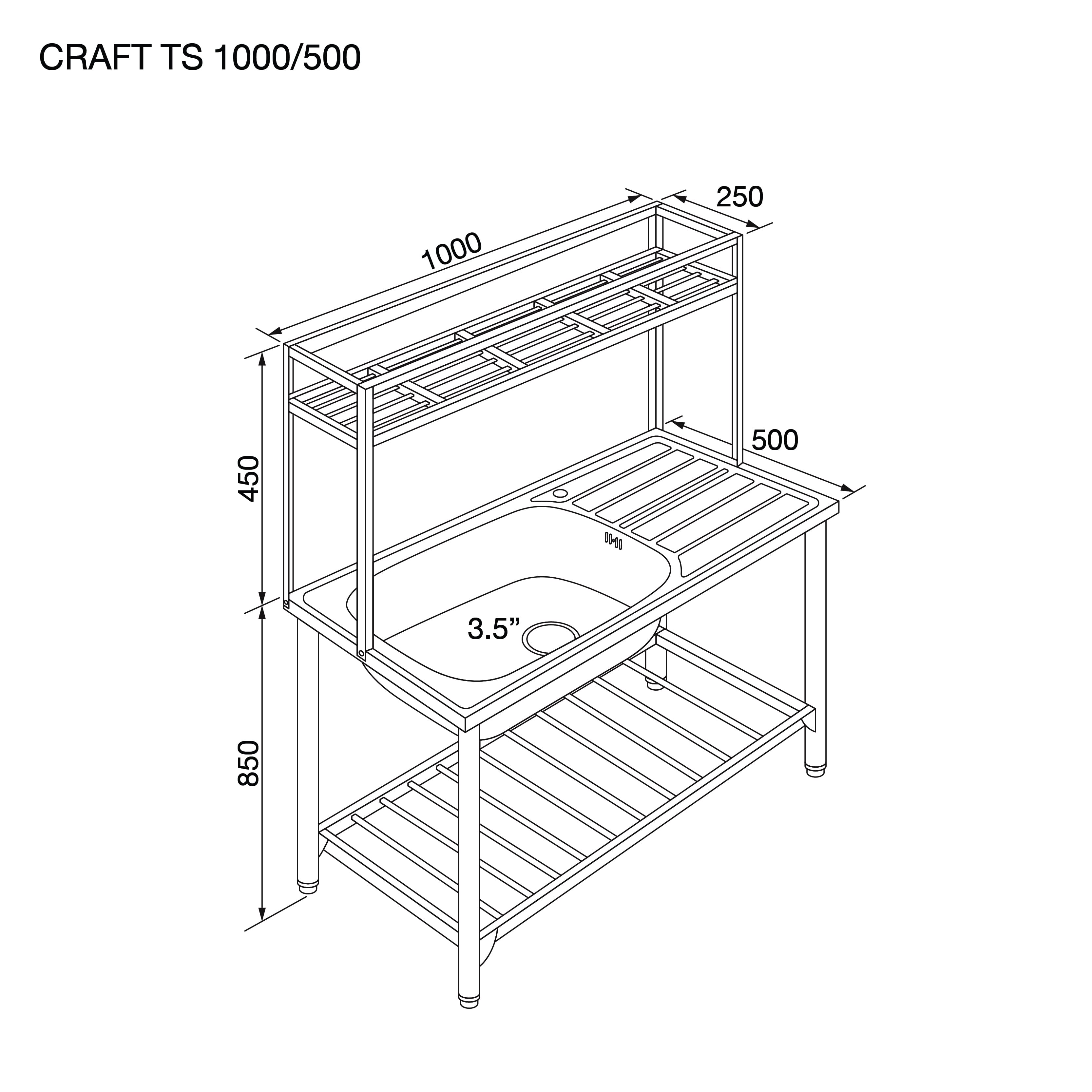 ซิงค์ล้างจานขาตั้ง 1 หลุม 1 ที่พัก EVE CRAFT TS 1000/500 ขนาด 100 ซม._2