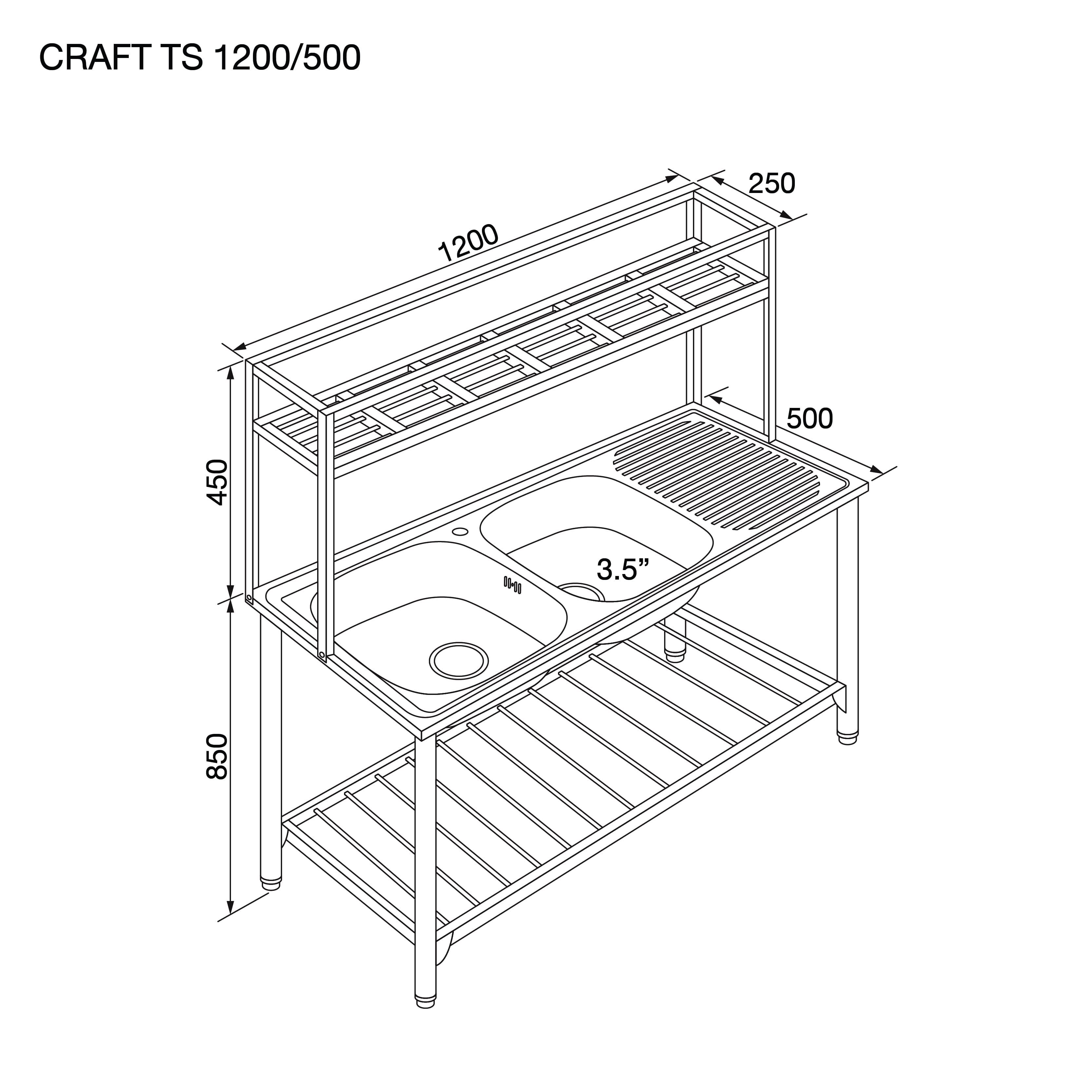 ซิงค์ล้างจานขาตั้ง 2 หลุม 1 ที่พัก EVE CRAFT TS 1200/500 ขนาด 120 ซม._2