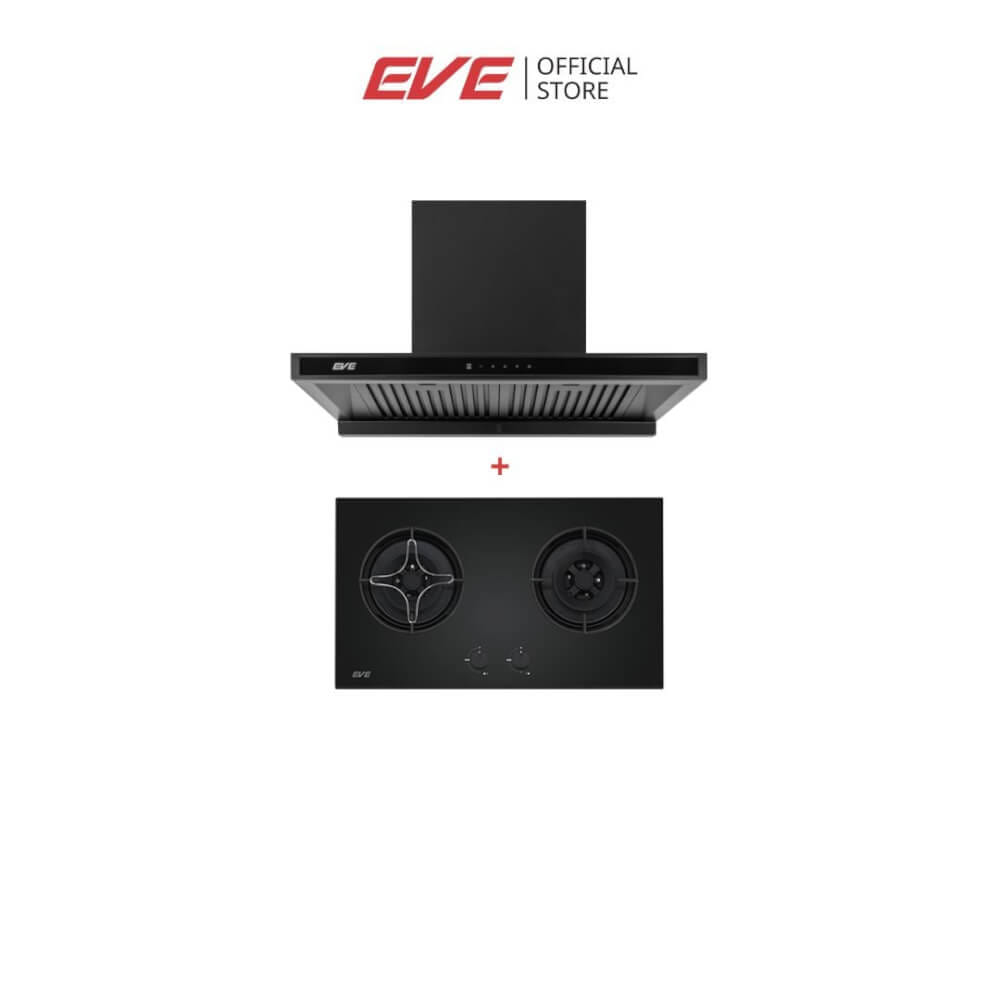 ชุดเซต เตาฝังแก๊ส 2 หัว + เครื่องดูดควัน EVE HB78-2BCC/BG +  HC-MAXIMUS 90 สีดำ_0