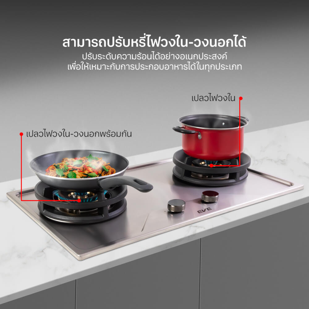 เตาแก๊สฝังสแตนเลส 2 หัว เตาแก๊สแบบฝัง EVE HBS76-2MBFB/SS 76 ซม. สีเงินสเตนเลส_2