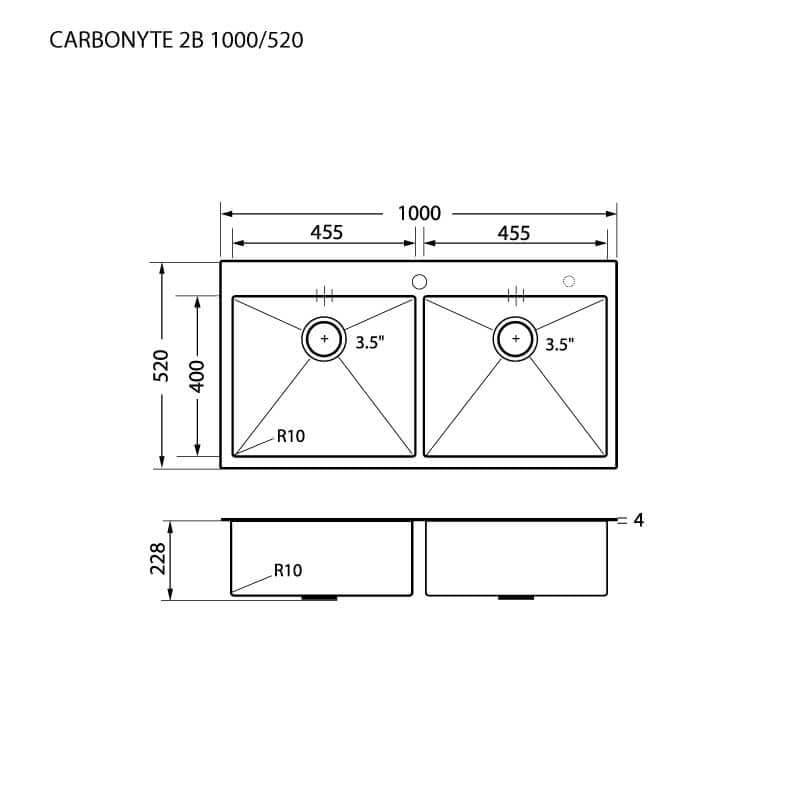 ซิงค์ล้างจาน 2 หลุม สแตนเลสสีดำ EVE CARBONYTE 2B 1000/520 ขนาด 100 ซม._5