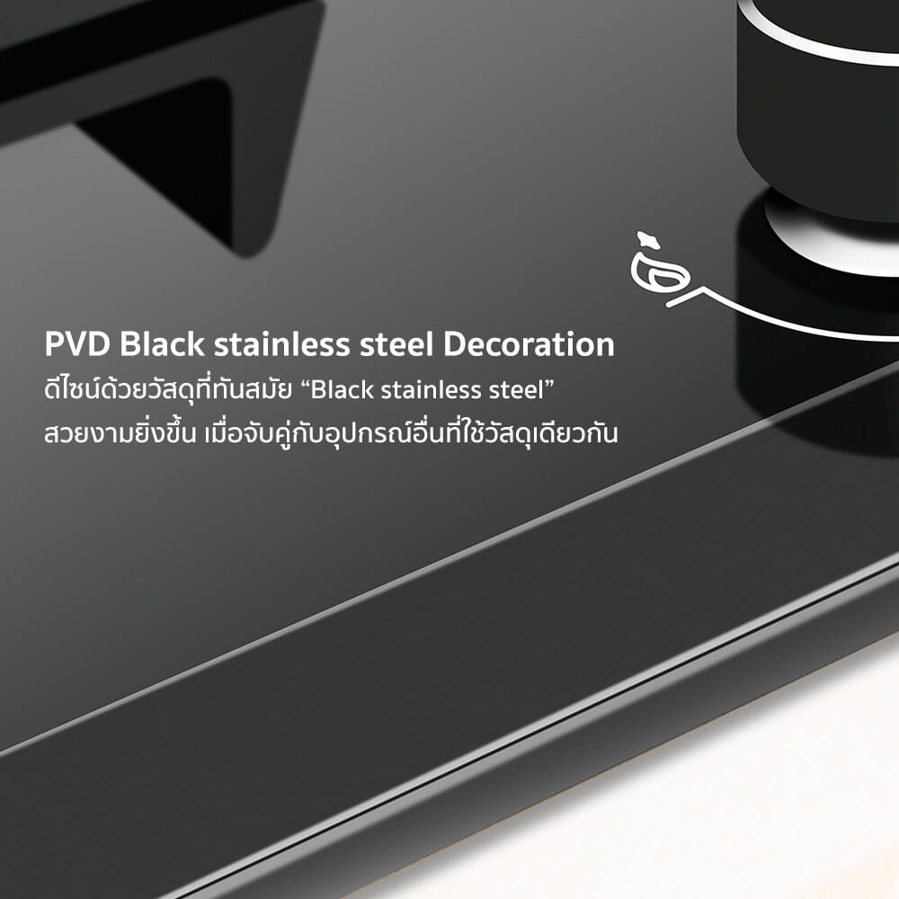 เตาฝังแก๊ส 2 หัว ฐานกระจกนิรภัย EVE HB76-BLACKFOREST/BG 76 ซม. สีดำ_7