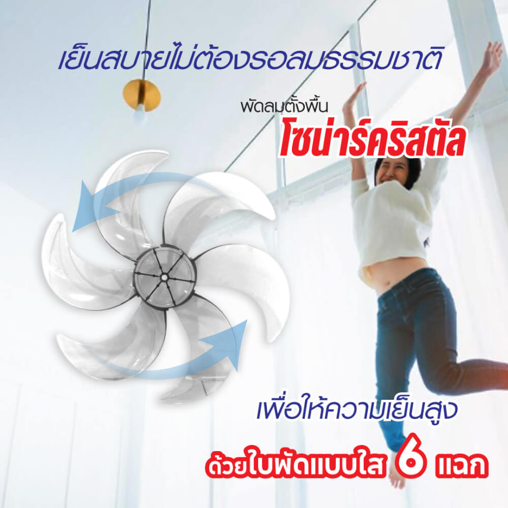 พัดลมตั้งพื้น 16 นิ้ว SONAR CRYSTAL SERIES รุ่น EF-E213N WHITE  (ใบพัด6แฉก)