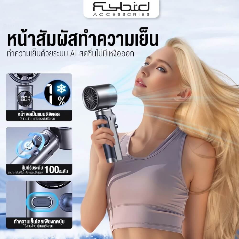 พัดลมพกพา SONAR FLYBIRD รุ่น SS-026 แบตเตอรี 4000MAH ลมแรง 100สปีด สีขาว_3