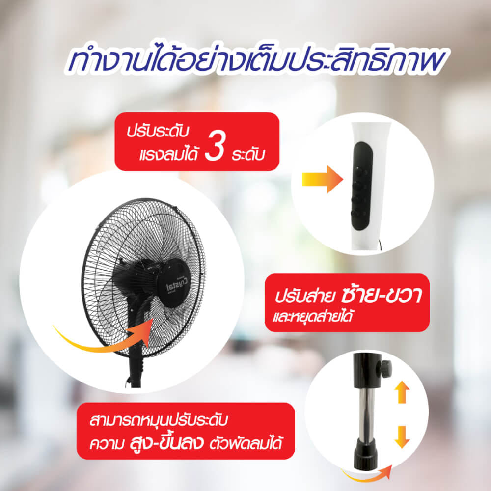 พัดลมตั้งพื้น 16 นิ้ว SONAR CRYSTAL SERIES รุ่น EF-E213N WHITE  (ใบพัด6แฉก)
