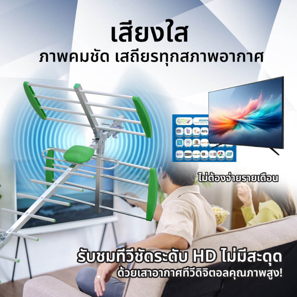 เสาอากาศดิจิตอลทีวี ติดตั้งภายนอก พร้อมสายและอุปกรณ์ติดตั้ง SONAR รุ่น HD-821