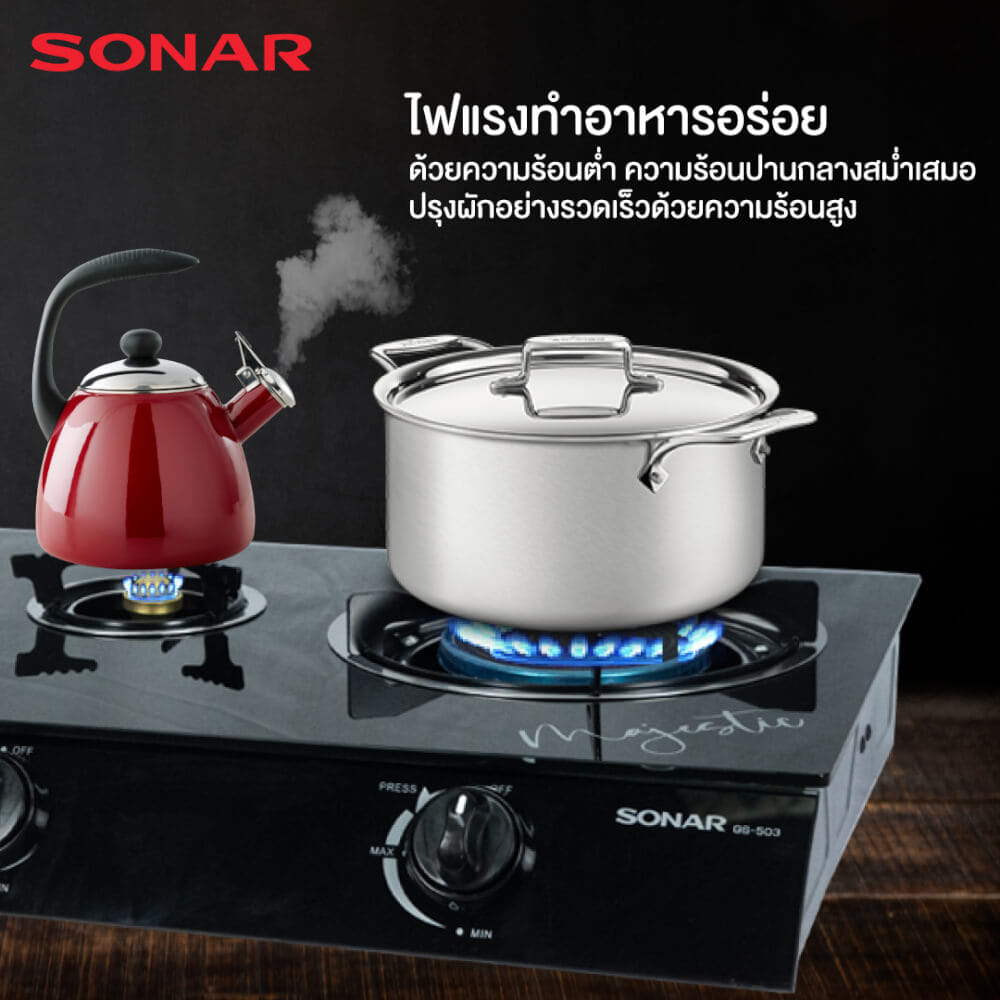 เตาแก๊สตั้งโต๊ะ 3 หัว  SONAR รุ่น GS-503 ( หน้ากระจกนิรภัย )