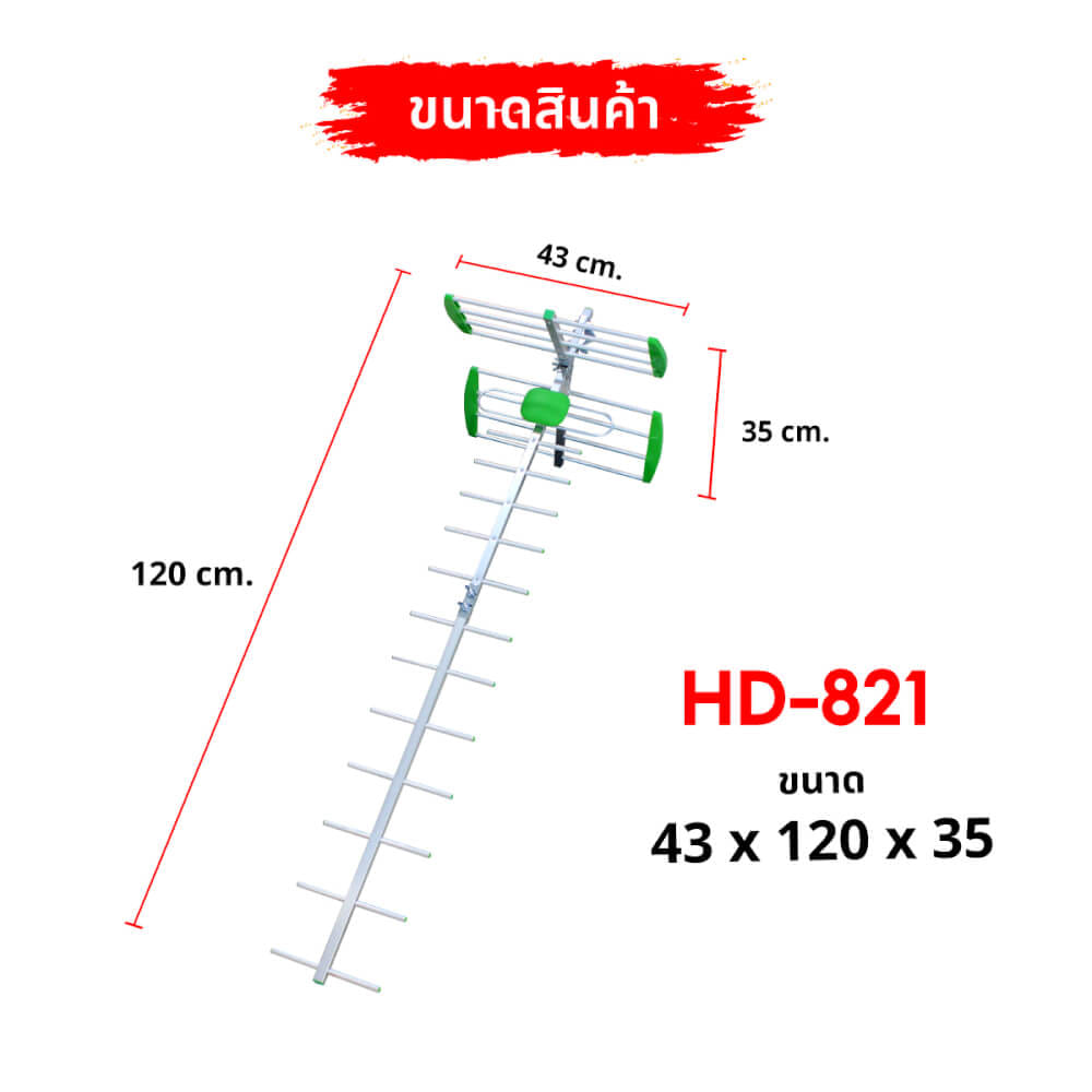 เสาอากาศดิจิตอลทีวี ติดตั้งภายนอก พร้อมสายและอุปกรณ์ติดตั้ง SONAR รุ่น HD-821