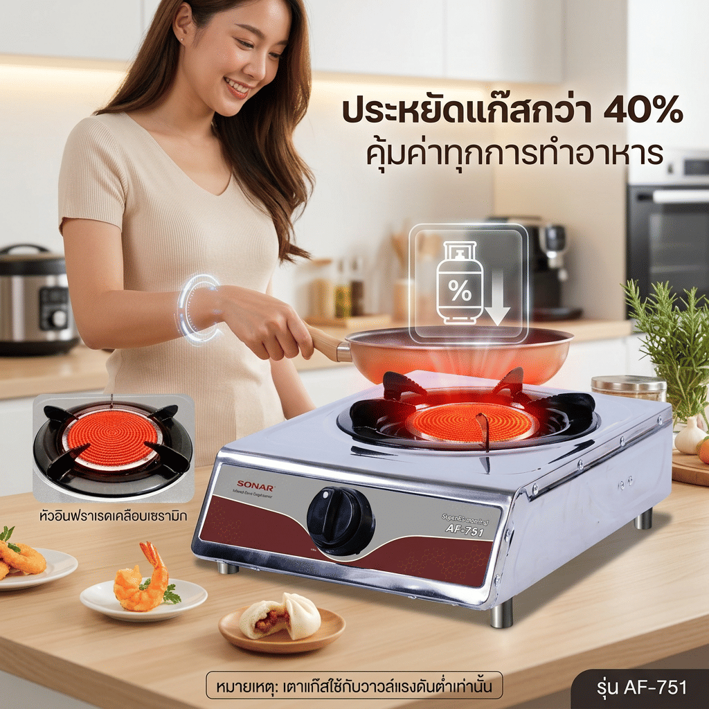 เตาแก๊สตั้งโต๊ะ 1 หัวแก๊ส SONAR รุ่น AF-751 (เตาแก๊สอินฟราเรด)_5