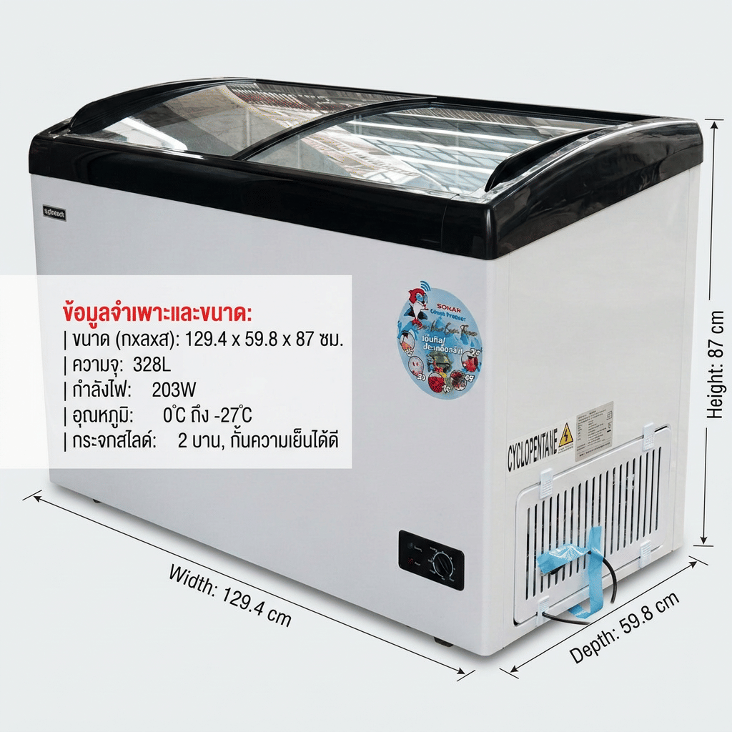 ตู้แช่แข็งฝากระจก SONAR รุ่น SD-328G ขนาด 328 ลิตร 11.6 คิว สีขาว_5