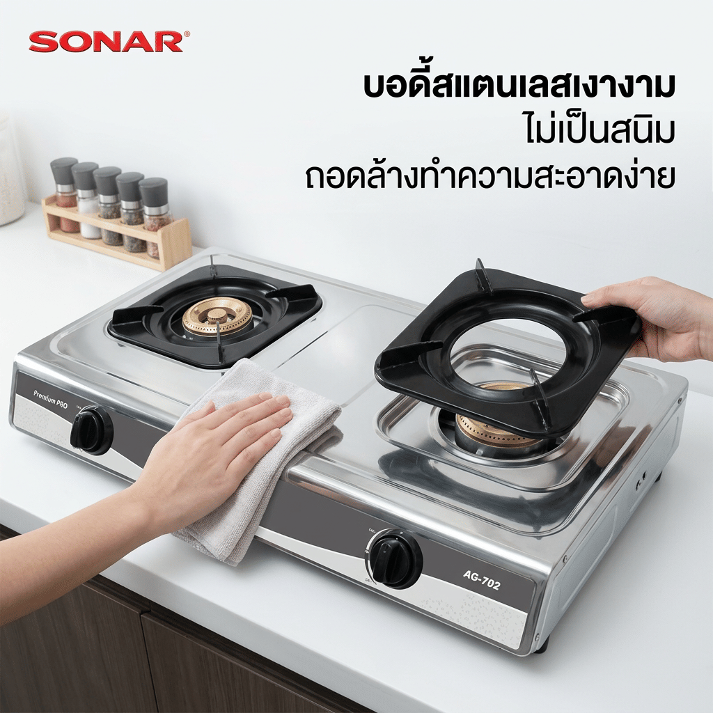 เตาแก๊สตั้งโต๊ะ 2 หัวแก๊ส SONAR รุ่น AG-702_6