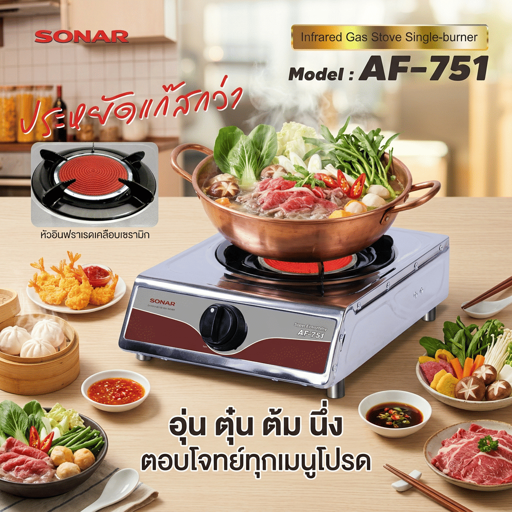 เตาแก๊สตั้งโต๊ะ 1 หัวแก๊ส SONAR รุ่น AF-751 (เตาแก๊สอินฟราเรด)_11