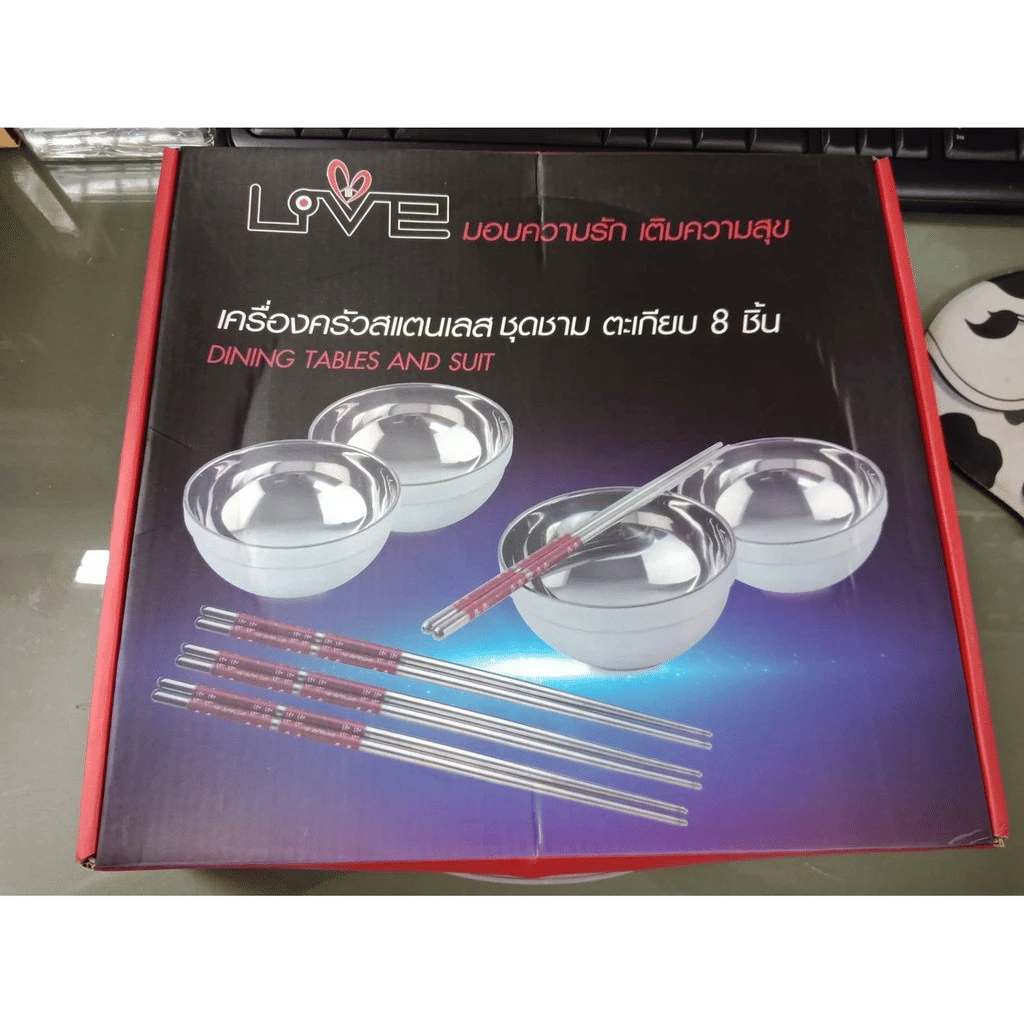 ชุดถ้วยข้าว+ตะเกียบLOVE SET SONAR สแตนเลสอย่างดี 4 ชุด_6