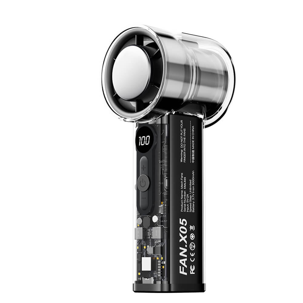 พัดลมพกพา SONAR FLYBIRD รุ่น X05 แบตเตอรี่ 3000MAH ชาร์จไฟได้ จอแสดงผล LED สีดำ