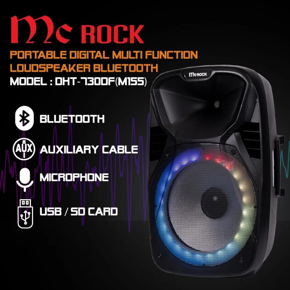 ลำโพงบลูทูธ MCROCK รุ่น DHT-730DF(M155) ขนาด 15 นิ้ว แถมไมโครโฟนและมีล้อลาก_3