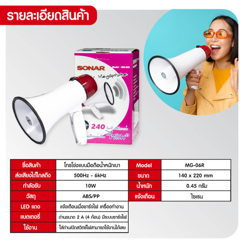 โทรโข่ง SONAR รุ่น MG-06R รองรับการอัดเสียง มีไซเรน BLUETOOTH_4