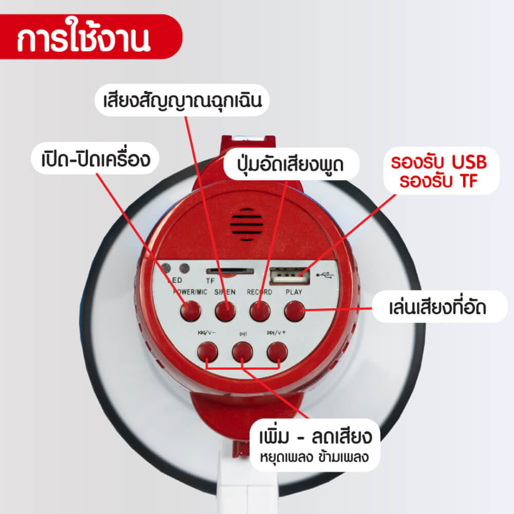 โทรโข่ง SONAR รุ่น MG-08RU  รองรับการอัดเสียง มีไซเรน BLUETOOTH _6
