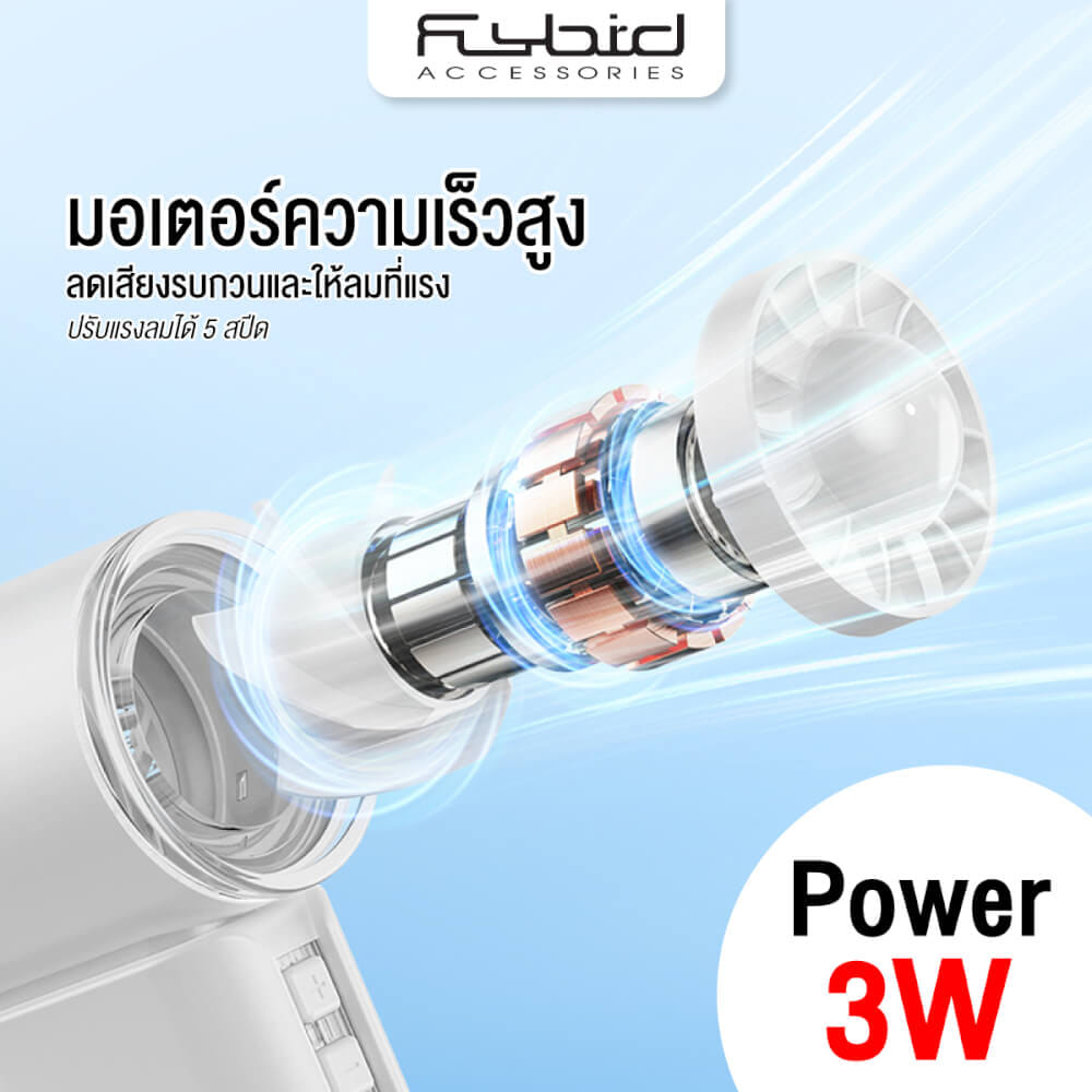 พัดลมพกพา SONAR FLYBIRD รุ่น RD08 แบตเตอรี่ 3000MAH ลมแรง 5 สปีด สีขาว_7
