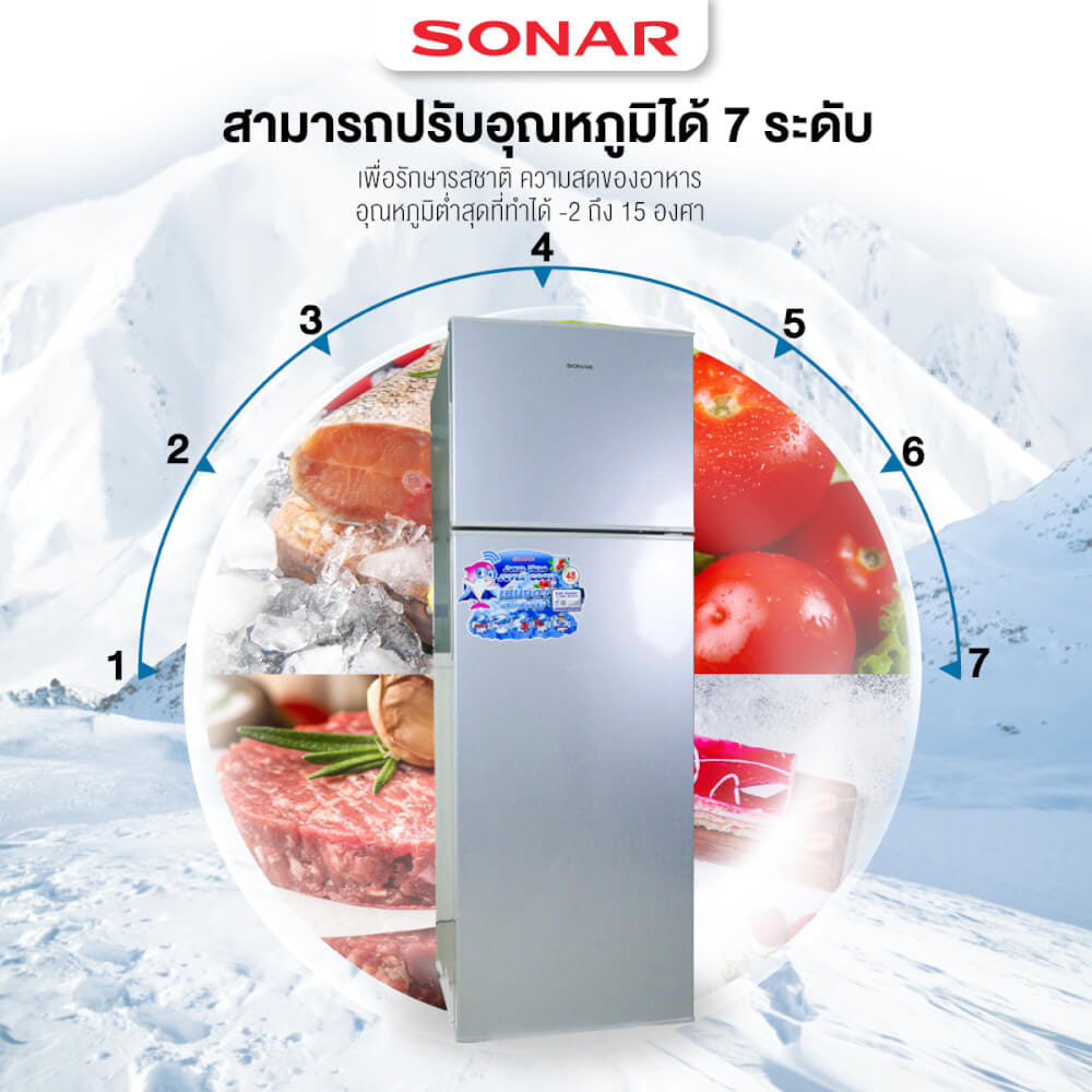 ตู้เย็นอินเวอร์เตอร์ 2 ประตู SONAR รุ่น RD-H181NF 181 ลิตร 6.8 คิว เทา