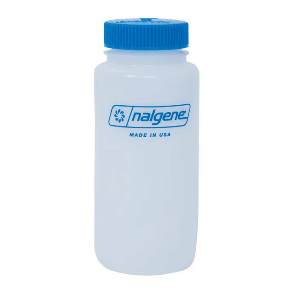 ขวดน้ำทรงกลมปากกว้าง NALGENE รุ่น IHDPE ขนาด 16 ออนซ์  พร้อมโลโก้ NALGENE ฝาสีฟ้า