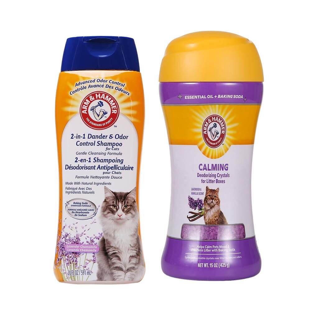 ชุดเซต เม็ดคริสตัลดับกลิ่นทรายแมวสีม่วง + แชมพูอาบน้ำแมวโต ARM AND HAMMER_0