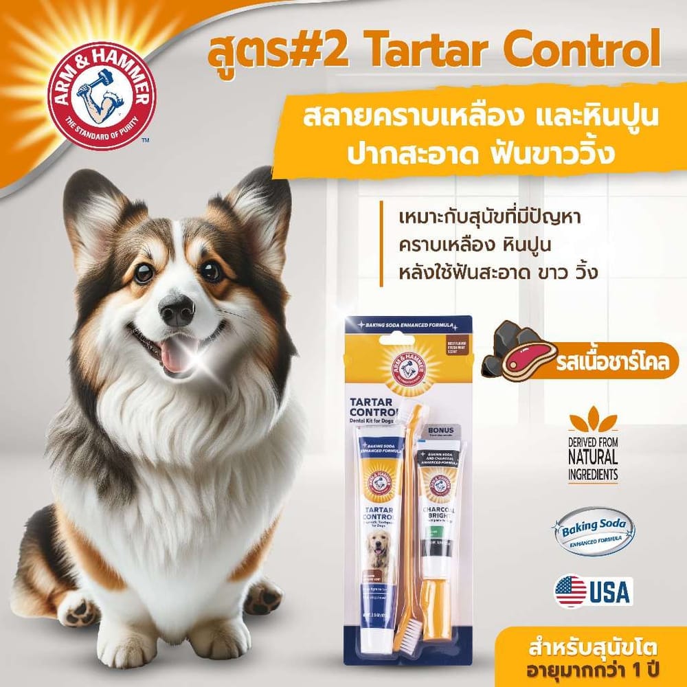 ชุดยาสีฟันสำหรับสุนัข ARM AND HAMMER TTC รสเนื้อ + รสชาร์โคล 67.5 G