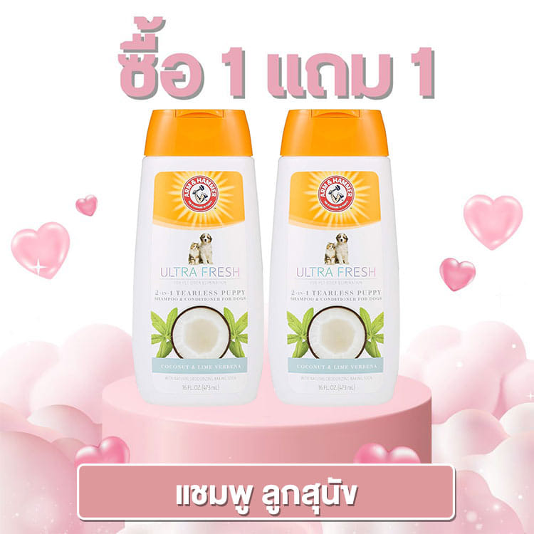 แชมพูสำหรับลูกสุนัข ARM AND HAMMER ULTRA FRESH 2 IN 1 DETANGLING สูตรผสมครีมนวด กลิ่นมะพร้าว ไลม์ และดอกเวอร์บีนา 473 มล.