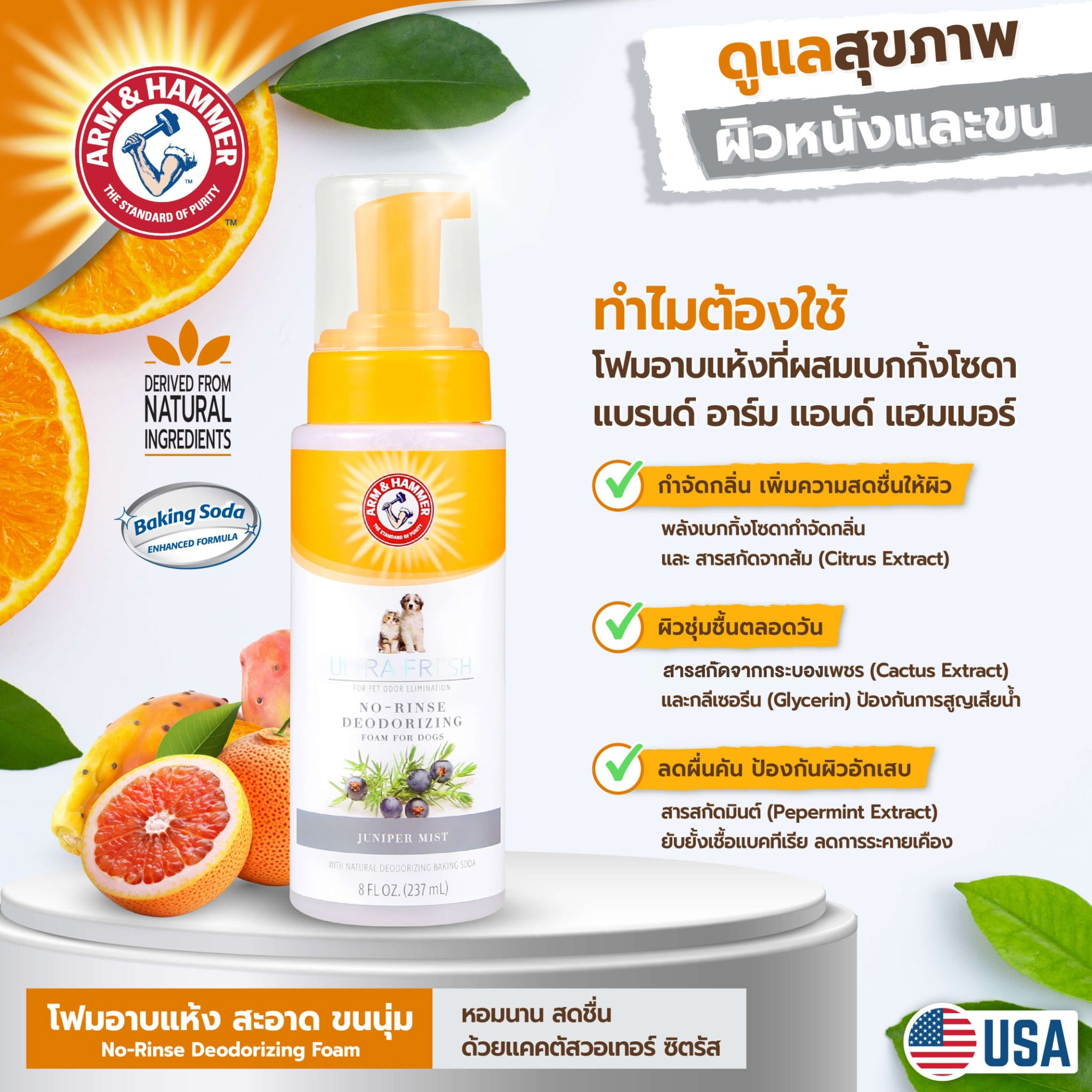 โฟมอาบน้ำแห้งสุนัข ARM AND HAMMER ULTRA FRESH สูตร CACTUS WATER และ CITRUS ขนาด 237 มล.