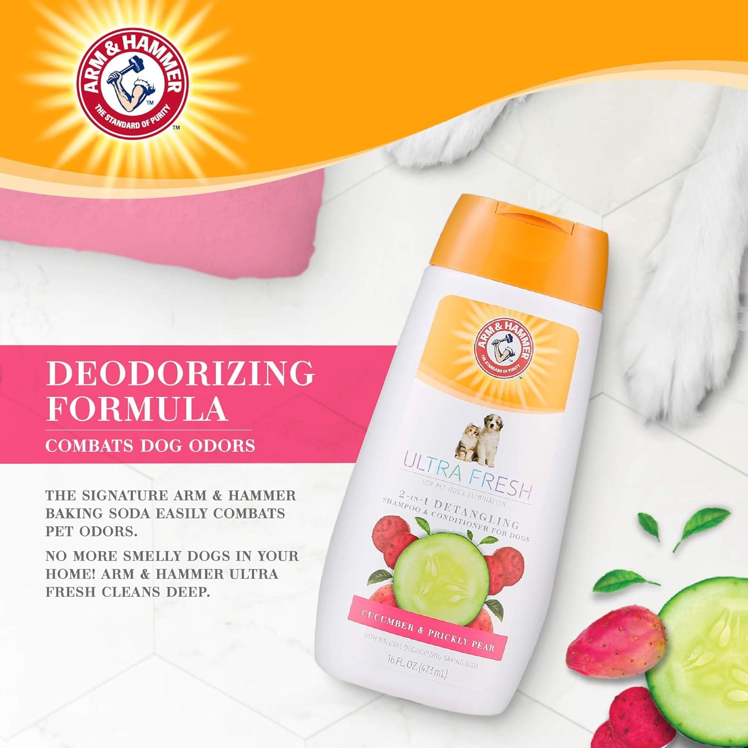 แชมพูสำหรับสุนัข ARM AND HAMMER ULTRA FRESH 2 IN 1 DETANGLING สูตรผสมครีมนวด กลิ่นพริคลีย์ & แพร์ 473 มล._3