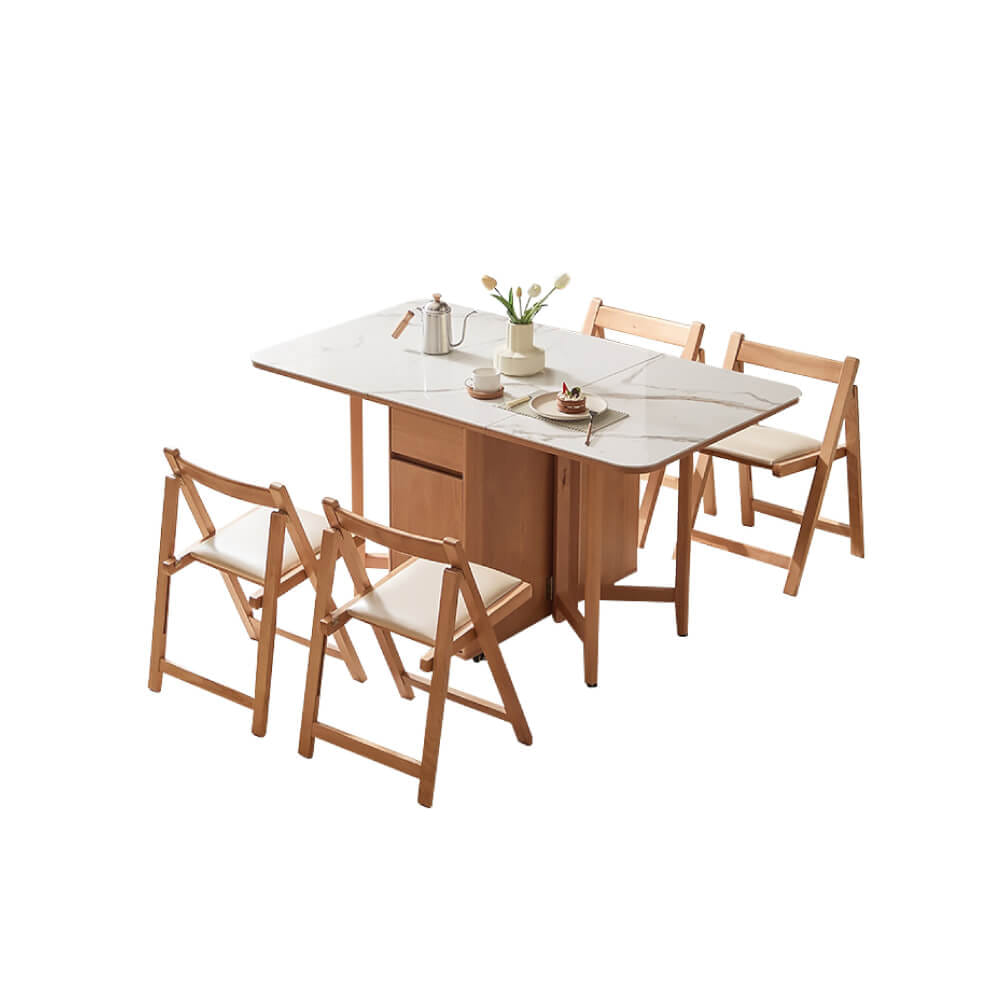  โต๊ะทานข้าว โต๊ะอาหารอเนกประสงค์ พร้อมเก้าอี้ สามารถพับได้ LINALI.รุ่น OU2R-A Brown