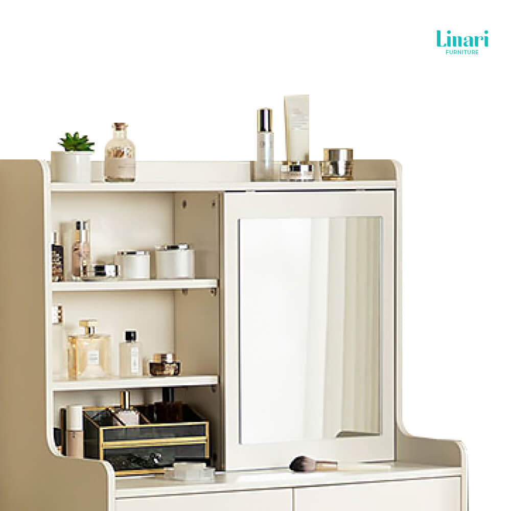 ชุดโต๊ะเครื่องแป้งพร้อมเก้าอี้ โต๊ะแต่งหน้าพร้อมกระจกบานเลื่อน  Linari รุ่น MI1C-A