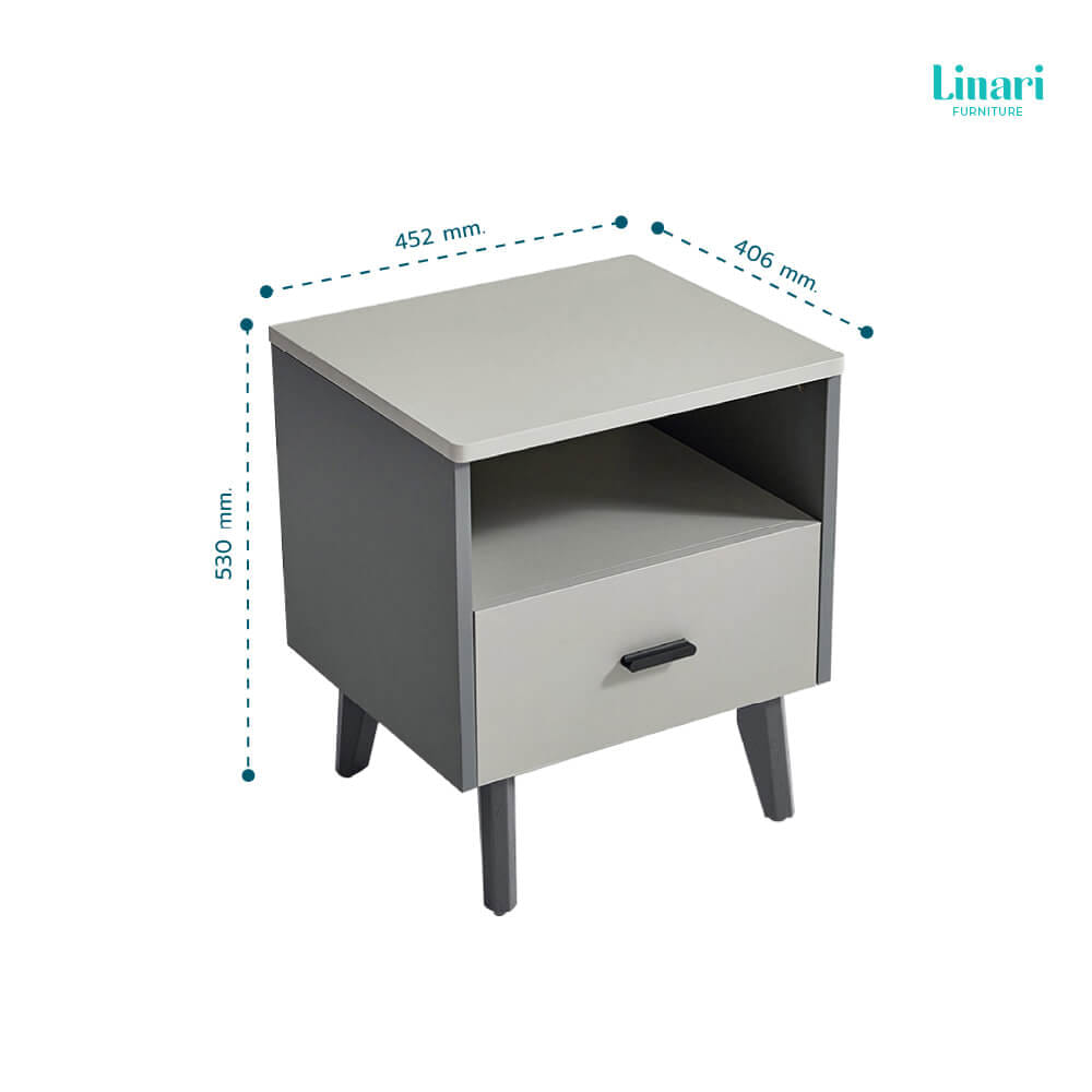 โต๊ะข้างเตียง โต๊ะหัวเตียง LINALI รุ่น AA1B-A  Grey