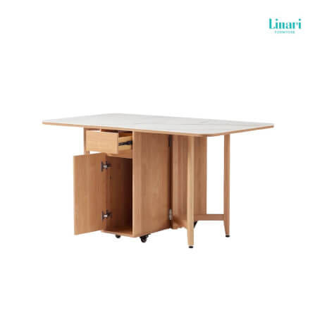 โต๊ะทานข้าว โต๊ะอาหารอเนกประสงค์ พร้อมเก้าอี้ สามารถพับได้ LINALI.รุ่น OU2R-A Brown_2