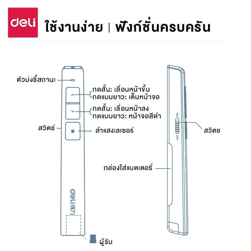 เลเซอร์พอยเตอร์ DELI 2802-WH-01  สีขาว แสงเลเซอร์สีแดง_7