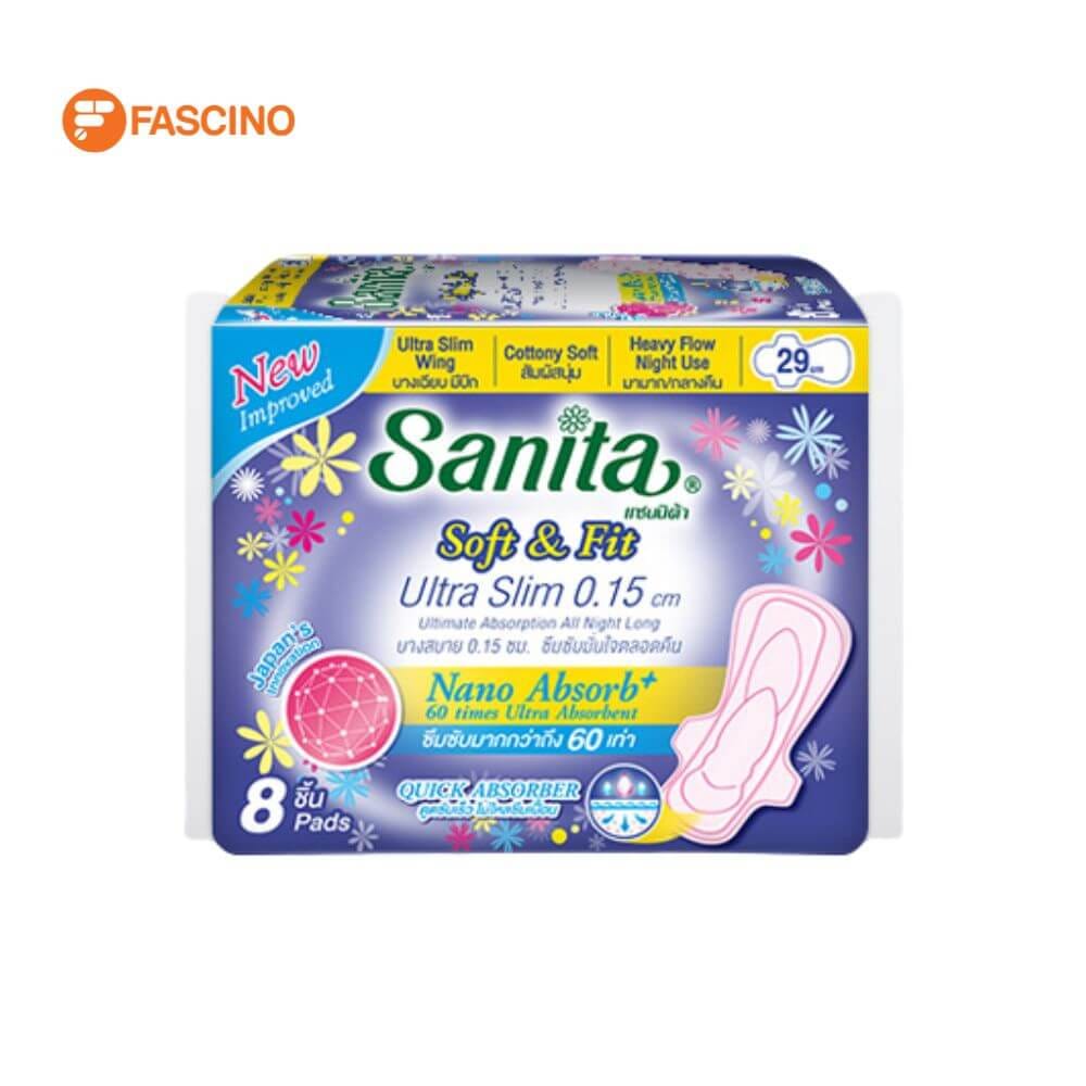 ผ้าอนามัยแซนนิต้า รุ่น Soft & Fit มีปีก ความยาว 29 ซม. จำนวน 8 ชิ้น