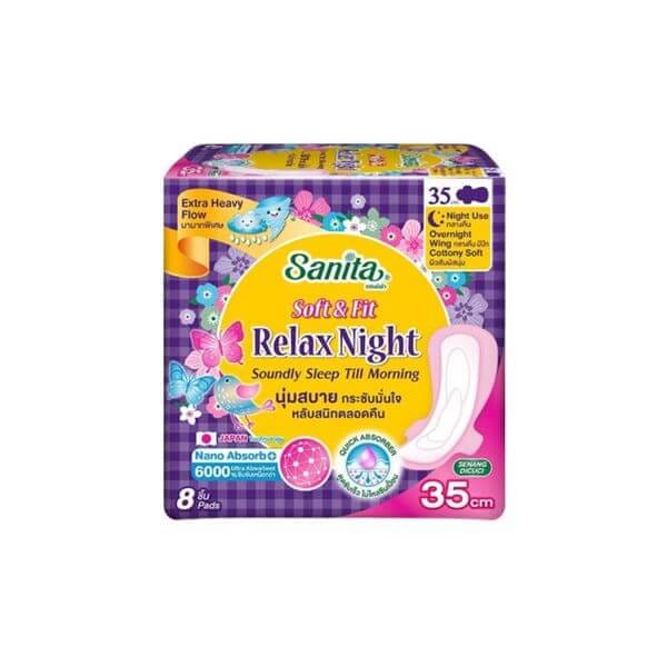 ผ้าอนามัยแซนนิต้า รุ่น Relax Night มีปีก ความยาว 35 ซม. จำนวน 8 ชิ้น