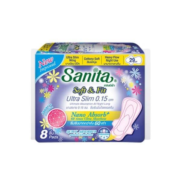 ผ้าอนามัยแซนนิต้า รุ่น Soft & Fit มีปีก ความยาว 29 ซม. จำนวน 8 ชิ้น