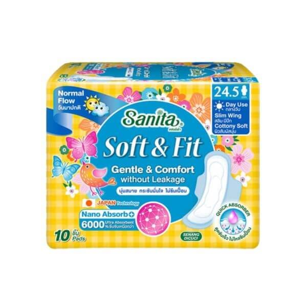 ผ้าอนามัยแซนนิต้า SOFT & FIT Gentle & Comfort มีปีก 24.5 ซม. จำนวน 10 ชิ้น