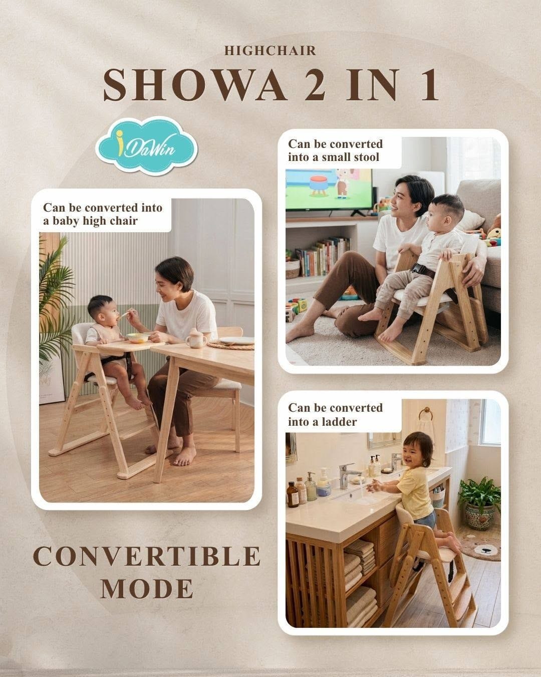 เก้าอี้ทานข้าว IDAWIN รุ่น SHOWA 2 IN 1 WHITEWASH_12