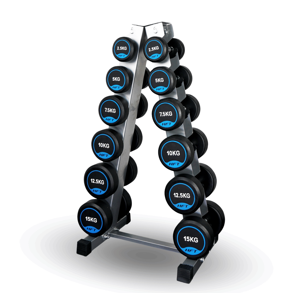 เซ็ตดัมเบลแบบกลม 6 คู่ พร้อมแร็ค HOMEFITTOOLS R602 น้ำหนัก 2.5-15 KG.