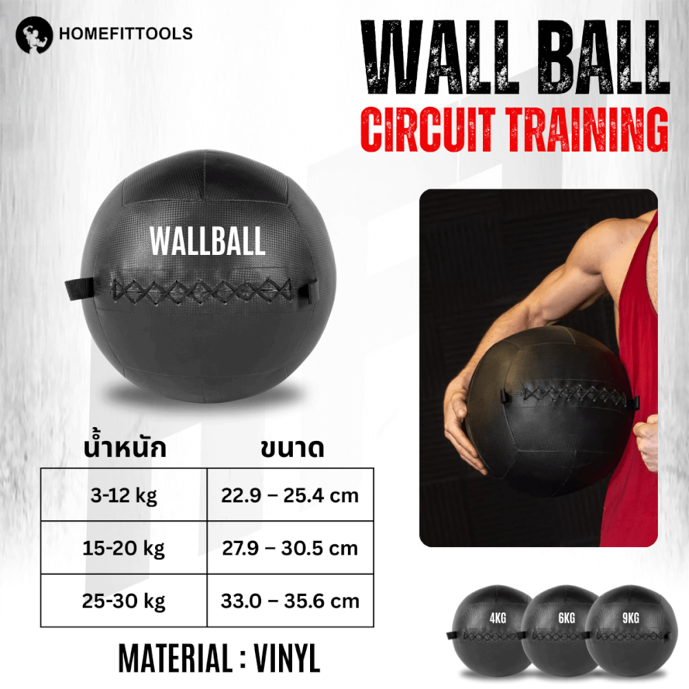 ลูกบอลน้ำหนัก WALLBALL เกรดยิม HOMEFITTOOLS 4 KG_3