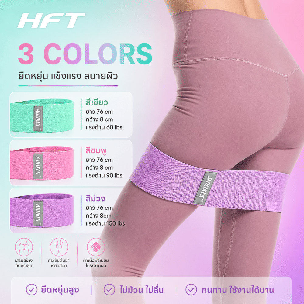 เซ็ตยางยืดออกกำลังกาย 3 ชิ้น BOOTY BAND HOMEFITTOOLS
