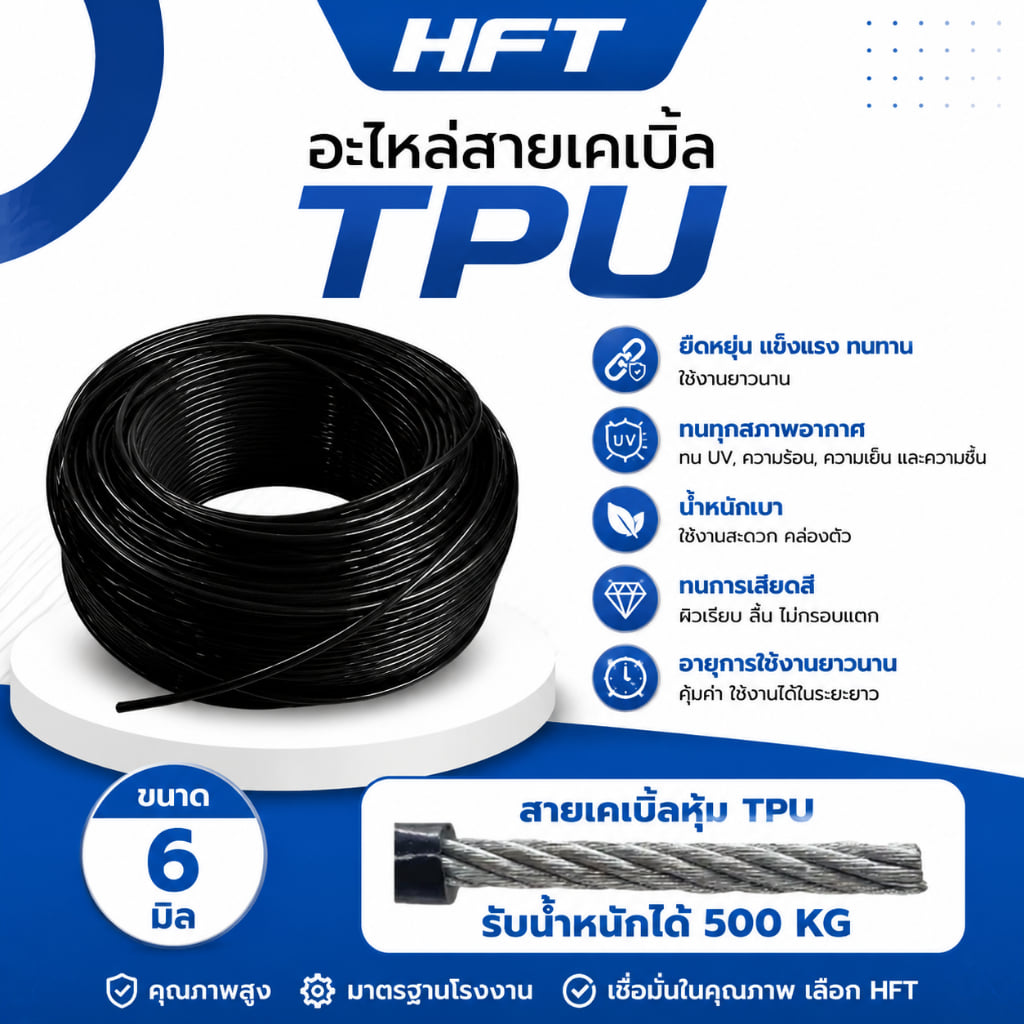 สายเคเบิลเครื่องออกกำลังกาย HOMEFITTOOLS วัสดุ TPU 6 มม._3