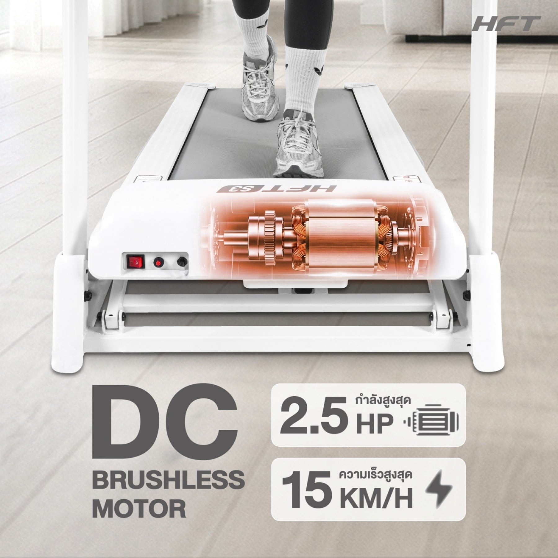 ลู่วิ่งไฟฟ้า HOMEFITTOOLS S3 2.5 HP สีดำ พับเก็บได้_5