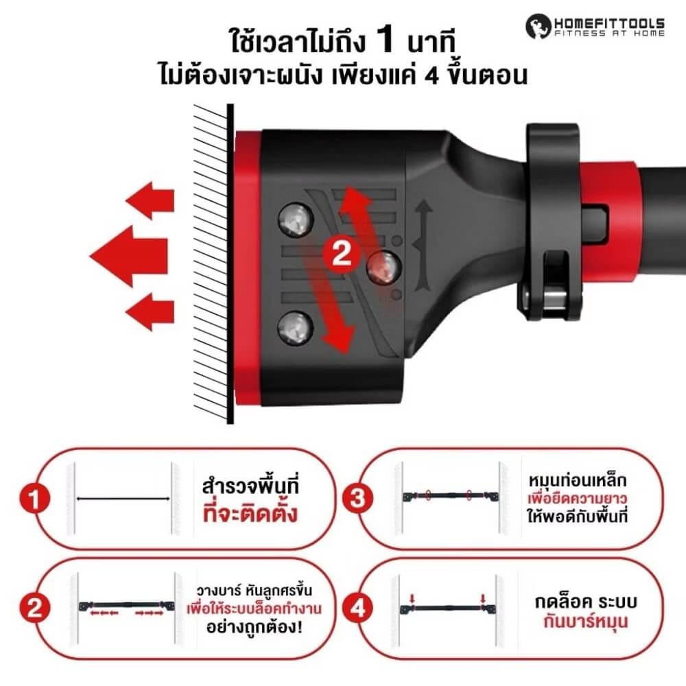 บาร์ดึงข้อ บาร์โหนติดผนัง HOMEFITTOOLS รุ่น N3 ขนาด 128-170 ซม.