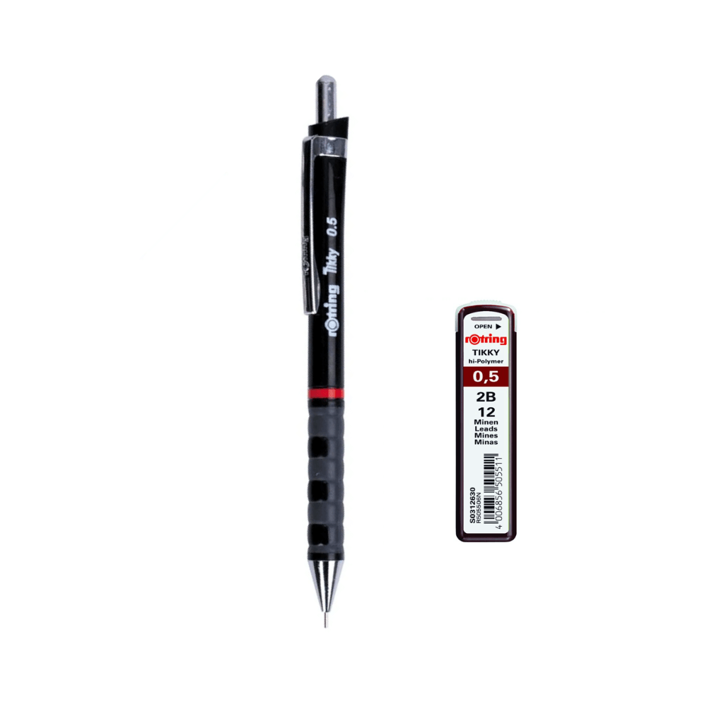 ดินสอกด Rotring Tikky ขนาด 0.5 มม. สีดำ + ไส้ดินสอกด 2B