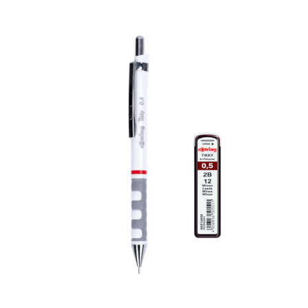 ดินสอกด Rotring Tikky ขนาด 0.5 มม. สีขาว + ไส้ดินสอกด 2B_1