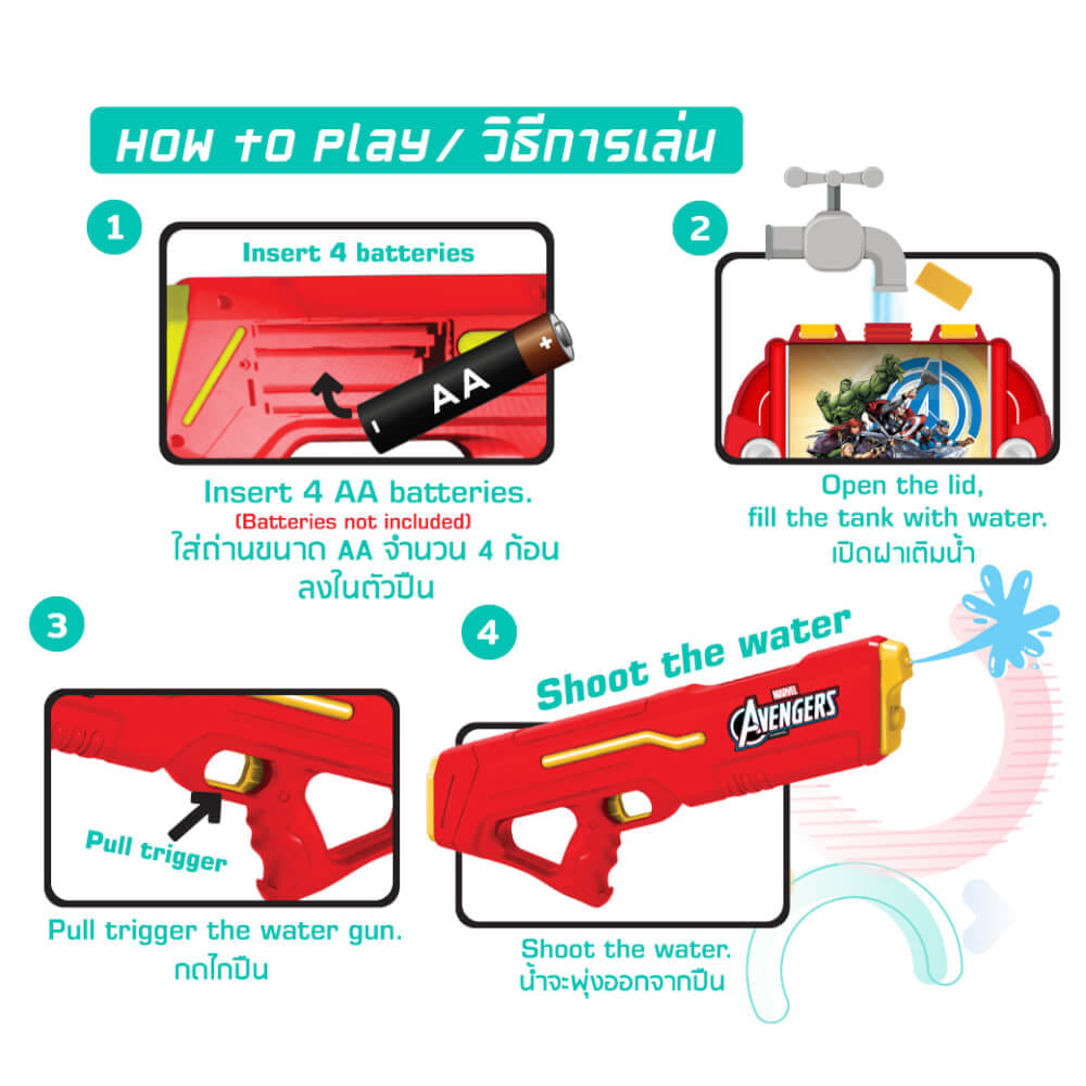ปืนฉีดน้ำไฟฟ้า แบบแทงค์ DISNEY MARVEL ลาย AVENGERS สีเหลือง