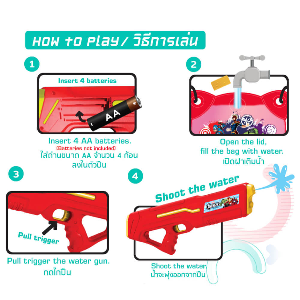ปืนฉีดน้ำไฟฟ้า แบบถุงเป้ DISNEY MARVEL ลาย AVENGERS สีเหลือง